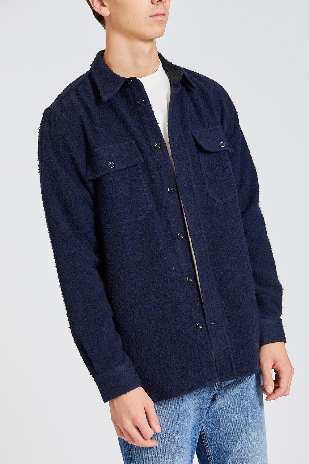 Silas Textured Cotton Wool Overshirt Dark Navy Retro